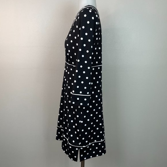 Lands' End Dress Small Black White Polka Dot Nylon Stretch Jersey Surplice Neck - Picture 4 of 12
